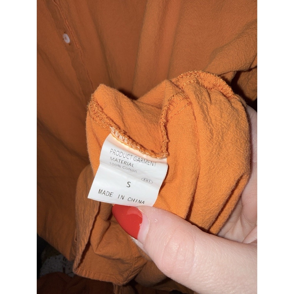 Orange‎ Button Down Shirt & Pull On Shorts Set Outfit Women's Small 100% Cotton - Picture 5 of 8
